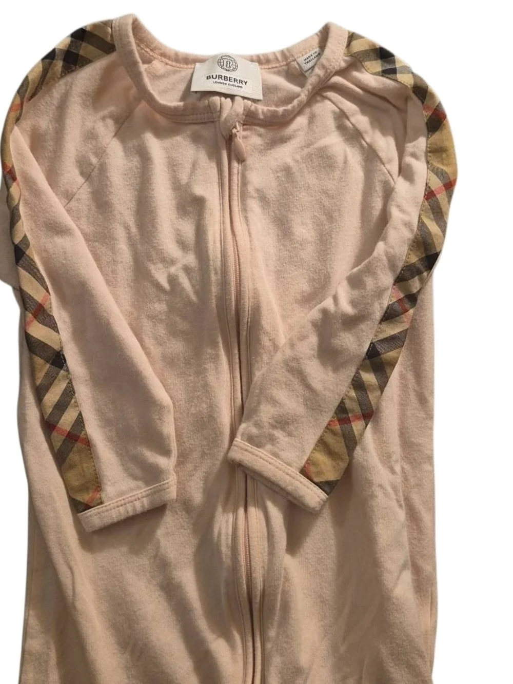 Burberry Pink Beige Infant Zip(slightly Love One-Piece with Signature Check Trim